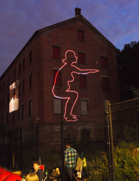 Woman at work, 2 frame animation, video projection, Lumen Festival, NY, 2011