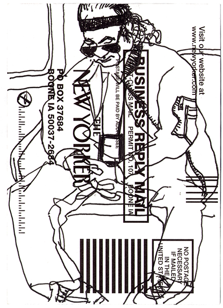 New Yorker on the subway, NY08, Ink on card, 6x4 in., 2010