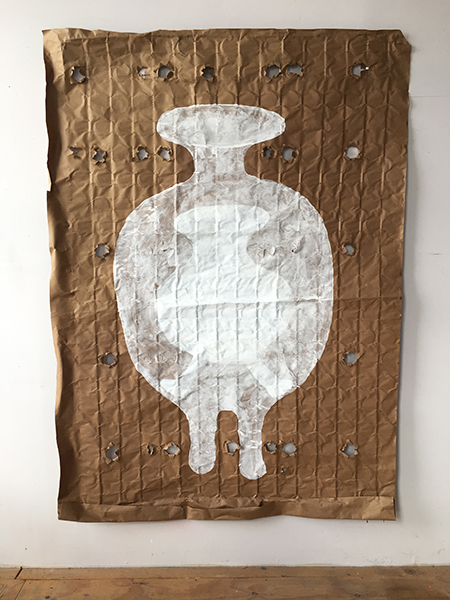 Clear vessel, gouache on found mattress paper, 60x74 in, 2020